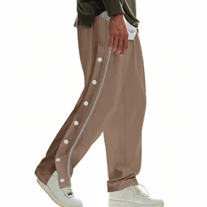 Pantalon de basket-ball hip-hop lourd pour homme en beige avec boutons latéraux