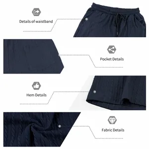 Gros plan sur les détails du short jacquard bleu marine pour homme, taille et tissu
