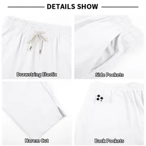 Vues détaillées d'un pantalon hip-hop blanc pour homme avec poches et cordon