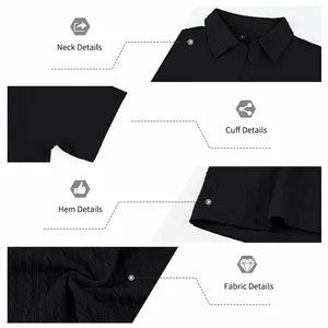 Vues détaillées du col, des poignets, de l'ourlet et du tissu jacquard du polo noir pour homme