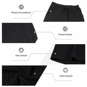 Vue détaillée du short décontracté jacquard noir pour hommes, taille et texture