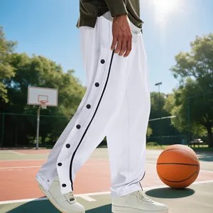 Pantalon de basket blanc lourd pour hommes avec design de boutons-pression latéraux