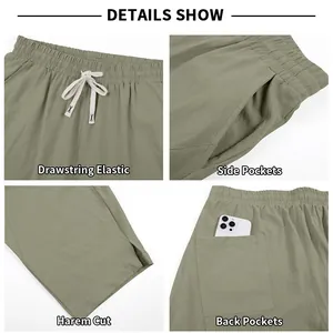 Détails rapprochés d'un sarouel d'été pour homme avec taille à cordon et poches.