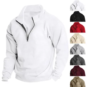 Men's stylish half-zip fleece sweatshirt with stand collar available in multiple colors