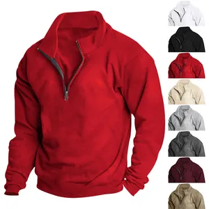 Men's half-zip stand collar fleece sweatshirt in red with multiple color variants