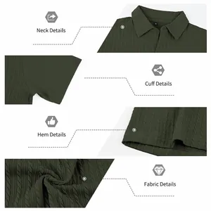 Détails de la chemise jacquard homme vert olive montrant le col, le poignet et le tissu