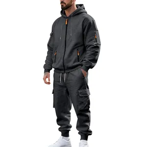 Stylisches Herren Winter Fleece Zip-Hoodie und Cargo Hose Sport-Set in Anthrazitgrau