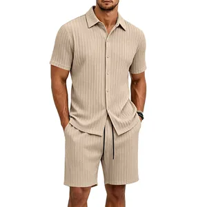 Ensemble d'été décontracté pour hommes avec chemise jacquard texturée et short