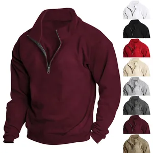 Men's half-zip fleece sweatshirt shown in burgundy and multiple color variants