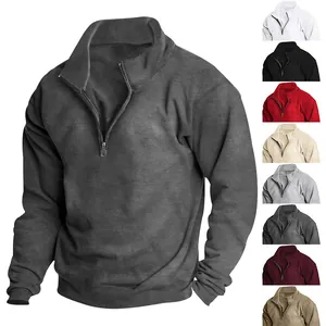 Detailed view of men's half-zip fleece sweatshirt showing a variety of trendy color options