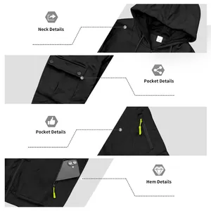 Detailaufnahmen von Taschen und Saumnähten des schwarzen Fleece-Trainingsanzugs.