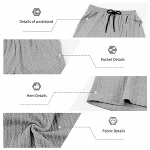 Détails rapprochés du short jacquard pour hommes montrant la taille, la poche et le tissu