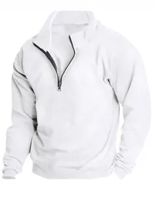 Men's Fleece Lined Stand Collar Half Zip Sweatshirt European Size Long Sleeve Casual Pullover Hoodie Top