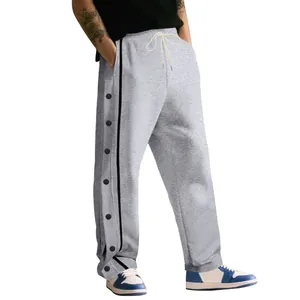 Pantalon de jogging hip-hop épais pour homme avec boutons latéraux, gris et rayé noir