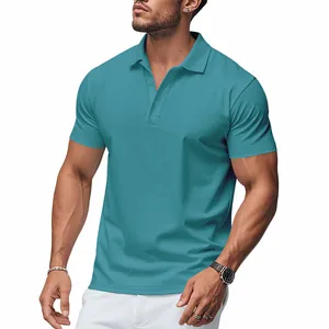 Slim fit men's breathable short sleeve polo shirt in vibrant teal for casual outdoor wear