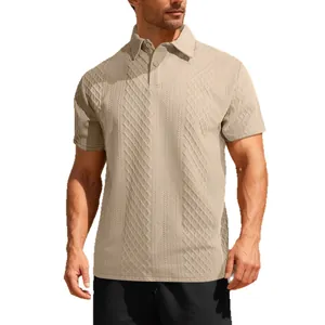 Men's breathable summer short sleeve polo shirt featuring textured jacquard knit fabric