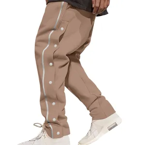 Pantalon de basket hip-hop épais homme avec boutons-pression latéraux kaki