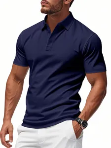 Professional men's breathable quick-dry short sleeve polo shirt in stylish navy blue