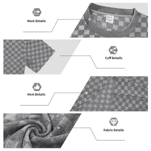 Detaillierte Nahaufnahme von Stoff und Nähten des Herren-Sets mit Karomuster-Design