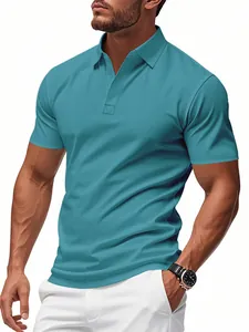 Breathable and quick-dry men's short sleeve polo shirt in teal for trendy casual summer outing