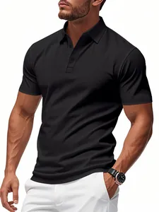 Athletic men's breathable quick-dry black short sleeve polo shirt for daily casual wear