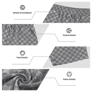 Detaillierte Ansichten der karierten Shorts mit elastischem Bund, Taschen und weichem Stoff