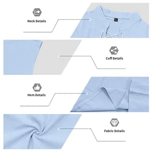 Macro detail views of light blue linen sleeveless shirt features and breathable fabric texture