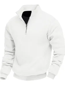 Uomo Felpa Pesante American Retro Jacquard Manica Lunga Collo a Punta Mezza Zip Top Autunno Inverno Casual Pullover