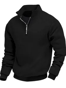 Felpa retrò nera jacquard da uomo a mezza zip con maniche lunghe e trama a rilievo
