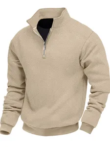 Felpa pesante vintage da uomo con motivo jacquard unico e colletto a mezza zip elegante