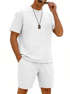 Herren Casual Karomuster Waffelstrick Kurzarm Oberteil Und Unterteil Trainingsanzug Sommer Lose Passform Sportbekleidung
