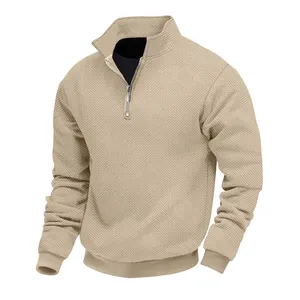 Men's American Retro Heavyweight Jacquard Sweatshirt Casual Half-Zip Lapel Long Sleeve Top Autumn Winter Fashion Hoodie