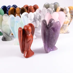 Hand-carved mini guardian angel figurines made from various natural healing crystals and stones