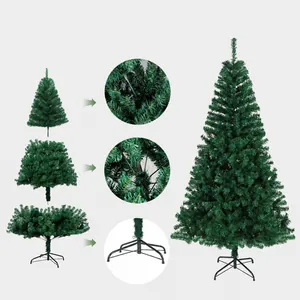 Árbol de Navidad artificial de PVC verde con soporte metálico y guía de montaje fácil