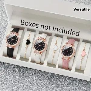 Detailed close-up of 6-piece women's watch and heart bracelet set with starry sky dials