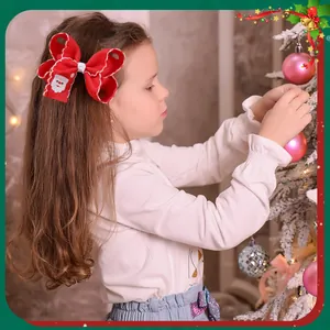 Festliche rote Weihnachts-Schleifen-Haarspange für Kinder mit gesticktem Weihnachtsmann
