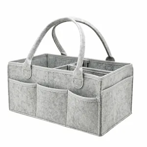 Großer grauer Windel-Organizer aus Filz für Babyutensilien mit vielen Fächern, 33x23x18cm