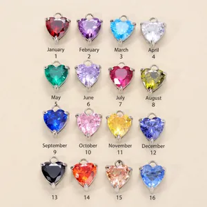 Heart shaped birthstone pendants with stainless steel settings in 16 colors for DIY jewelry