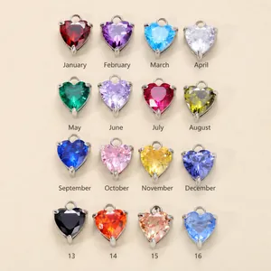 Heart shaped birthstone pendants with stainless steel settings in 16 colors for DIY jewelry