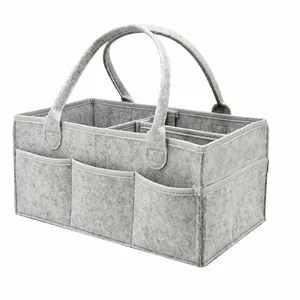 Großer Baby Windel Caddy Organizer aus grauem Filz mit mehreren Staufächern für Babys