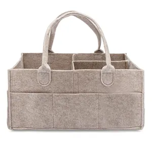 Spacious felt diaper caddy organizer bag with multiple compartments for baby essentials