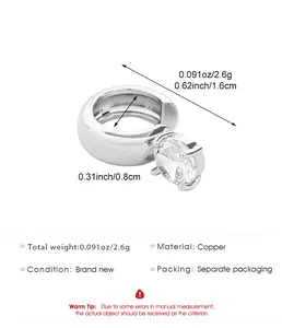 Detailed specs for silver-tone zircon ear cuff, 1.6cm diameter, made of copper material
