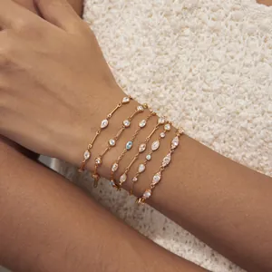Elegant 18K Gold Plated Stainless Steel Rhinestone Bracelet For Women Minimalist Geometric Link Chain Bracelet Fashion Jewelry