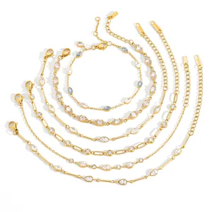 Collection of elegant 18k gold plated stainless steel zircon bracelets for women
