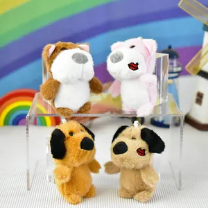 Detailed view of colorful plush dog keychains with soft texture and cute embroidery.