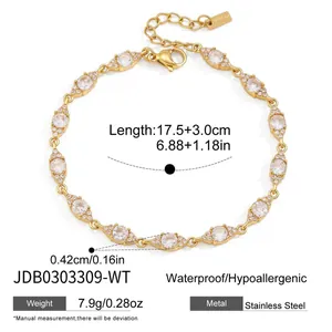 Detailed specifications and measurements of gold stainless steel cubic zirconia bracelet
