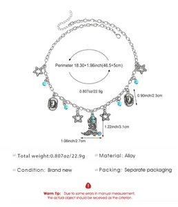 Western style turquoise necklace detail with dimensions and alloy material specs