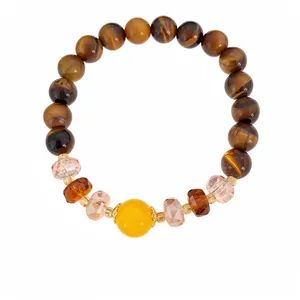 Pulsera retro de piedra ojo de tigre y cuentas de vidrio ámbar facetado estilo Maillard