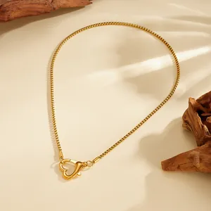 French style titanium steel heart carabiner pendant necklace with PVD gold plating