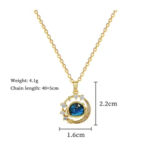 Close-up of luxury starry stone necklace with dimensions and weight specifications